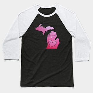 Pink Watercolor Michigan Art Baseball T-Shirt